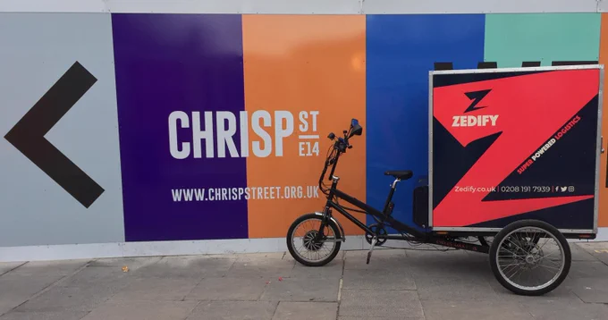Zedify eco-friendly cargo bike in Chrisp Street Market
