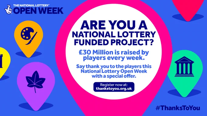 The National Lottery Open Week. Are you a National Lottery funded project? £30 Million is raised by players every week. Say thank you to the players this National Lottery Open Week with a special office. Register now at: thankstoyou.org.uk 

#ThanksToYou