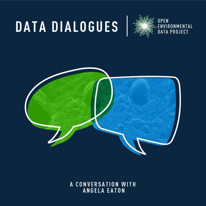 Data Dialogues logo: 1 green and 1 blue speech bubble intersect to create a dark green overlap; "Data Dialogues" and OEDP logo at top