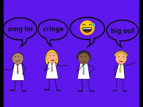 Image description: An image of four figures , each with speech bubbles with comment reactions. The first read's 'omg lol' the second 'Cringe' the third is a picture of a laughing face emoji and the fourth reads 'Big oof'
