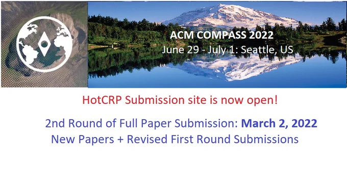 ACM COMPASS 2022
June 29-July 1: Seattle, US

HotCRP Submission site is now open!
2nd Round of Full Paper Submission: March 2, 2022
New Papers   Revised First Round Submissions