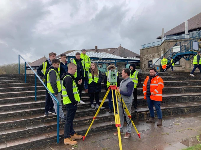 T Level Professional Construction being taught about surveying at Carsington Water.
