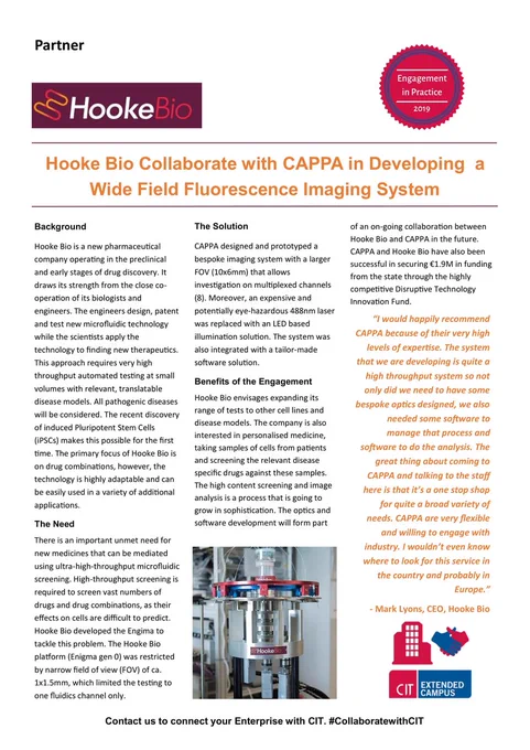 A case study of the engagement between the Centre for Advanced Photonics & Process Analysis (CAPPA) and Hooke Bio Ltd.