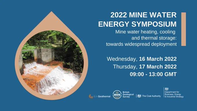 Mine Water Energy flyer, stating date and time (9AM - 1PM), with partner logos. 