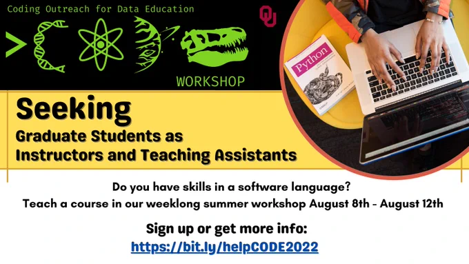 Seeking instructors and TA's for the CODE workshop!
visit this link:
https://bit.ly/helpCODE2022