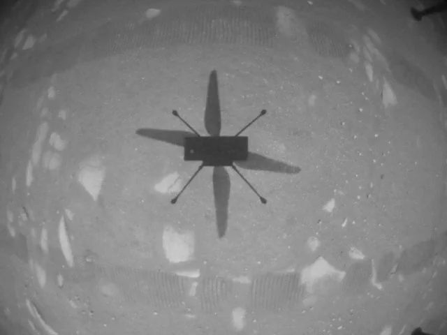 Shadow of Mars helicopter Ingenuity on Mars