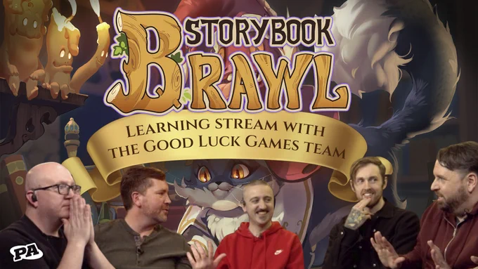 Text: Storybook Brawl: Learning Stream With The Good Luck Games Team