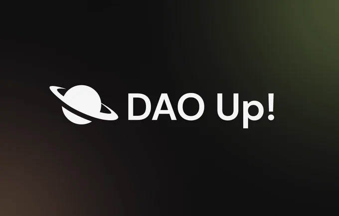 The DAO Up! logo on top of a dark gradient background