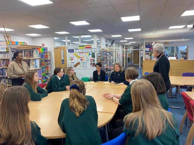 Cyber Ambassadors at Wildern School speak to Susanna Hancock and Donna Jones.
