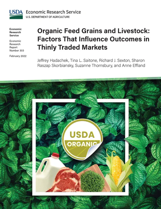 Economic Research Report: Number 303
February 2022

Organic Feed Grains and Livestock: Factors That Influence Outcomes in Thinly Traded Markets. Jeffrey Hadachek, Tina L. Saitone, Richard J. Sexton, Sharon Raszap Skorbiansky, Suzanne Thornsbury, and Anne Effland