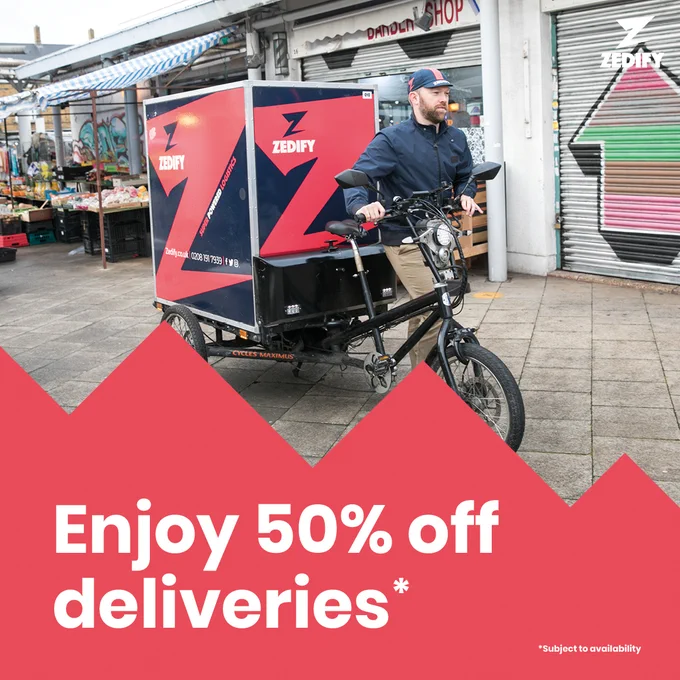 Zedify rider in Chrisp Street, Tower Hamlets, London
