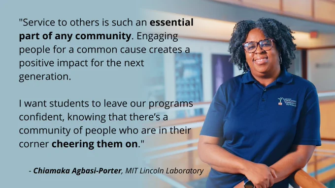 text: "Service to others is such an essential part of any community. Engaging people for a common cause creates a positive impact for the next generation. I am most excited when engaging with students and hearing their stories. I want students to leave our programs confident, knowing that there’s a community of people who are in their corner cheering them on." image: Agbasi-Porter, smiling