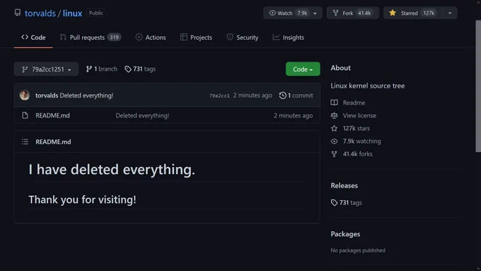 Linus Torvalds deletes everything from torvalds/linux on GitHub!