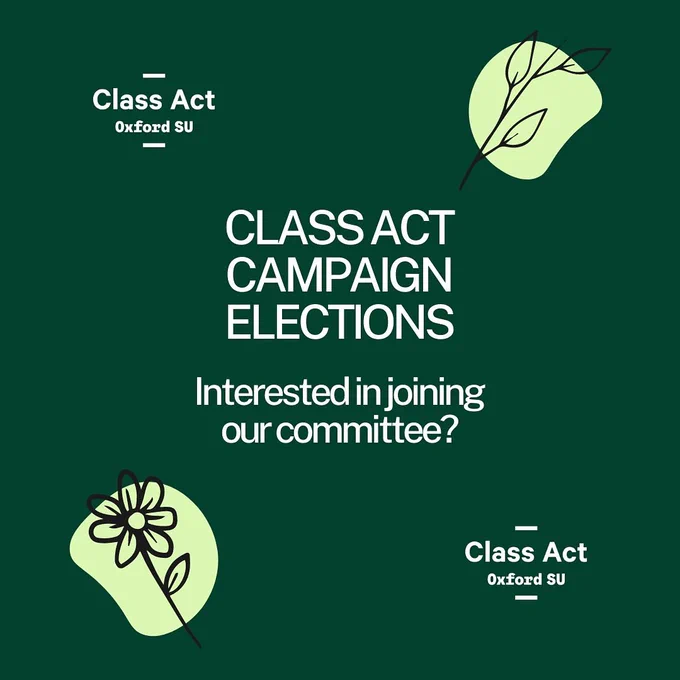 Graphic theme: Green background with white text like our logo. CLASS ACT CAMPAIGN ELECTIONS: interested in joining our committee?
