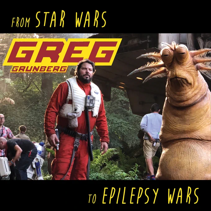 Greg on the set of Star Wars The Rise of Skywalker in the jungle with a creature alongside him.