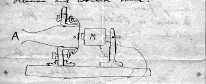 A section from Alexander Graham Bell’s laboratory notebook showing a sketch of the telephone.