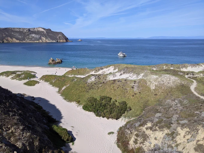 View of the ocean and vegetated hills at San Miguel Island