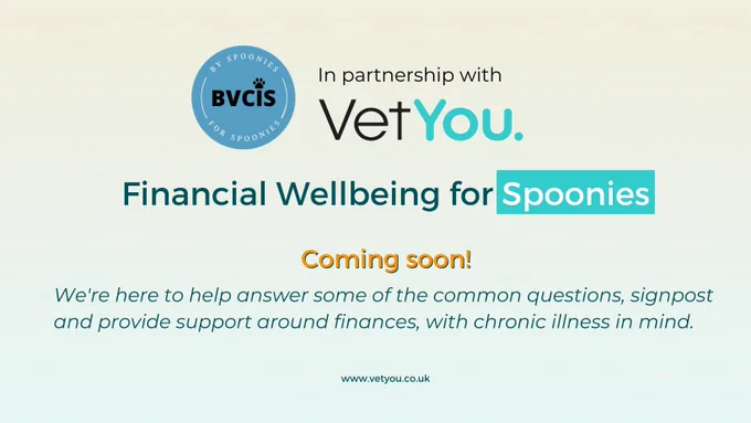 BVCIS and VetYou logo on a cream background announcing free webinars for spoonies on financial wellbeing