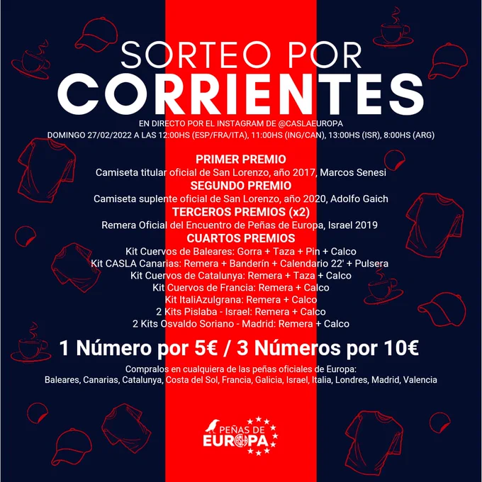 📢 ¡URGENTE! 📢
.
AYUDA PARA CORRIENTES
.
Las #PeñasDeEuropa de #SanLorenzo vamos a sortear varias prendas del Ciclón y lo recaudado será donado para ayudar a la provincia de #Corrientes.
Ponete en contacto con tu peña más cercana para participar.
.
1 número 5€ / 3 números 10€
.
#DeBoedoAlMundo
#Boedo
#SanLorenzoDeAlmagro
#Corrientes
#masque90minutos
#AcciónSocial