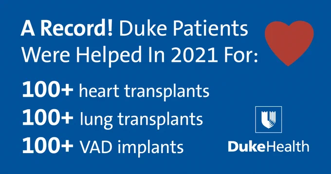 Graphic representing 100  heart transplants, lung transplants and VAD implants.