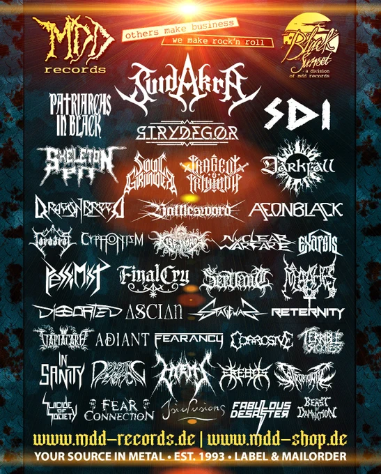 Flyer with a lot of band logos from MDD Records roster - looks like a Announcement for an Festival.