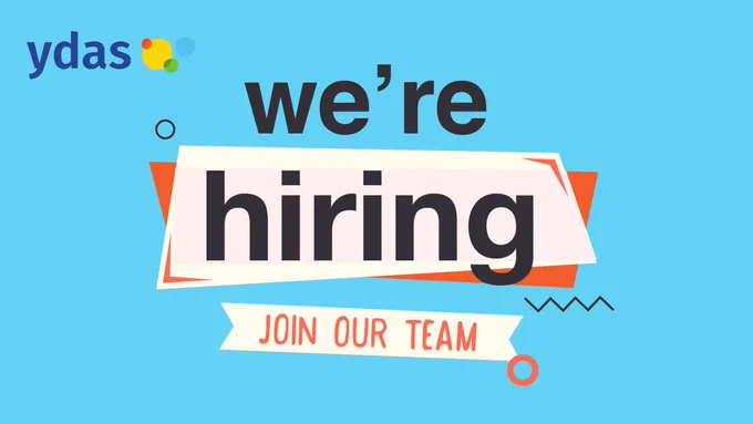 YDAS logo. 'We're hiring, join our team' written on a blue background.
