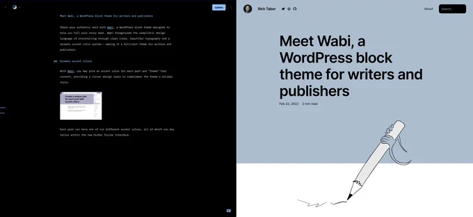 The Iceberg Markdown editor for WordPress and the Wabi Block Theme