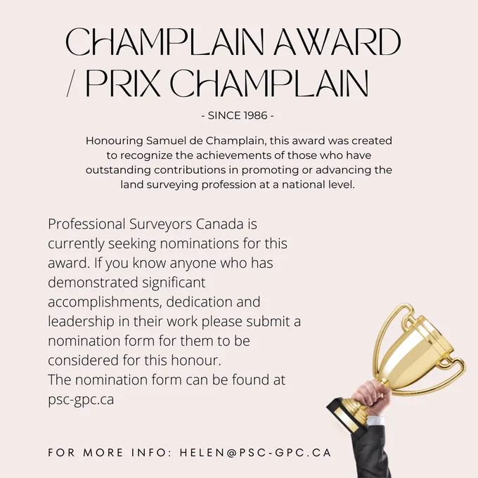 We are now accepting applications for the Champlain Award!
The nomination form can be found at psc-gpc.ca.