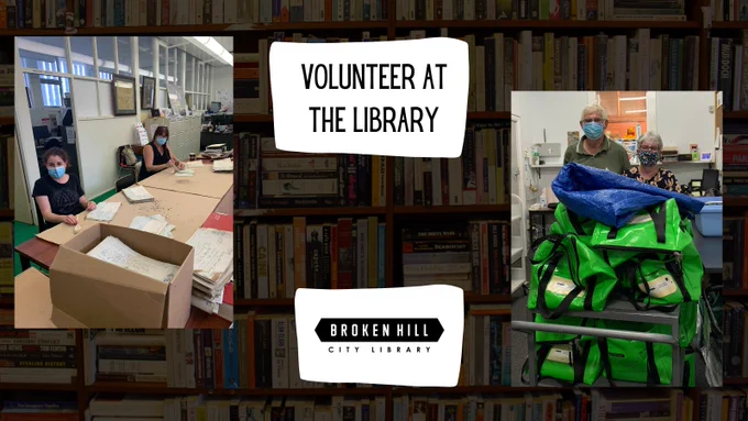 Library volunteers doing various jobs
