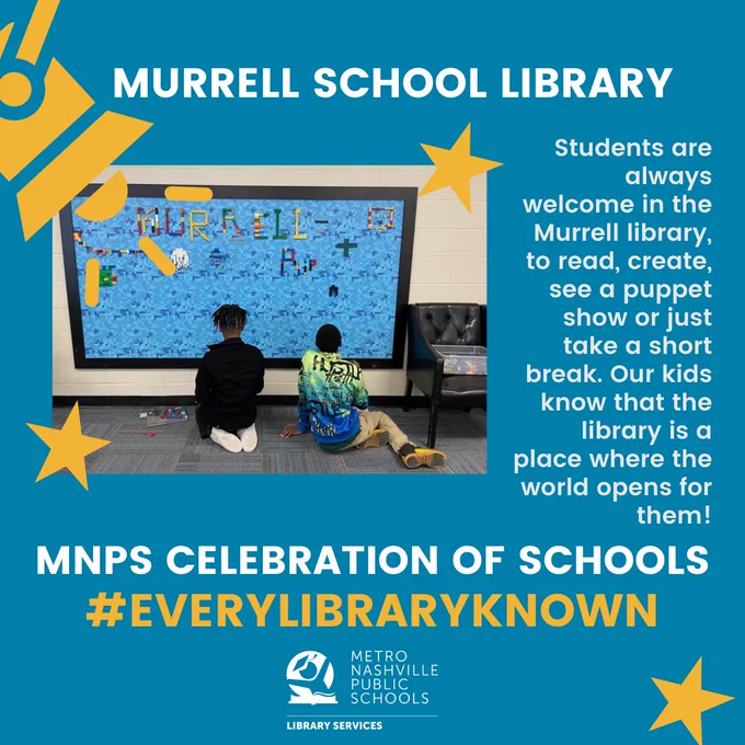 Image of students creating on the Lego wall in the Murrell School Library!
