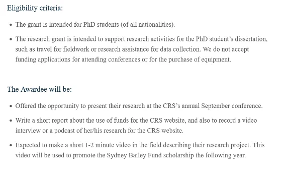 Conflict Research Society - Sydney Bailey PhD Award Eligibility Criteria