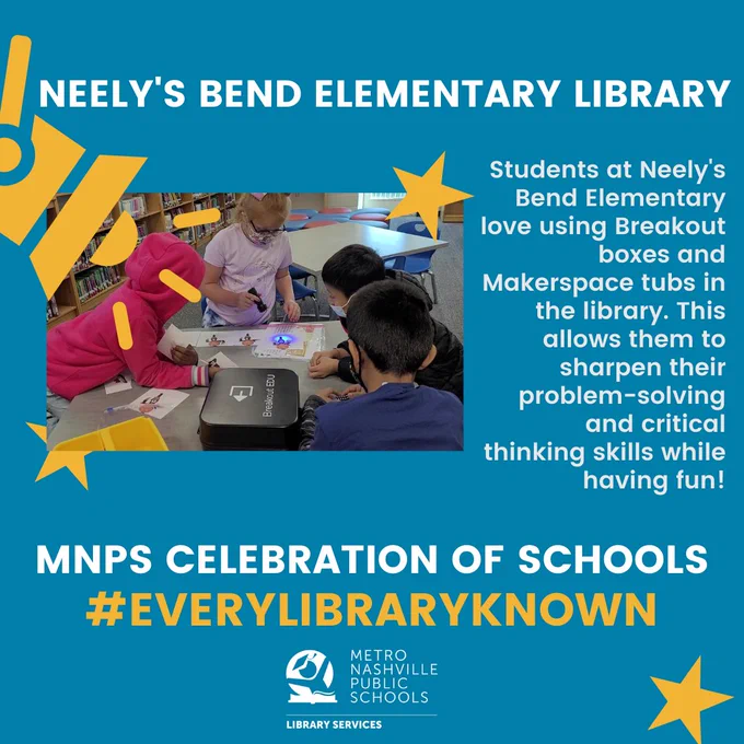 Students gathered around a digital breakout box working together to solve problems in the Neely's Bend Library!