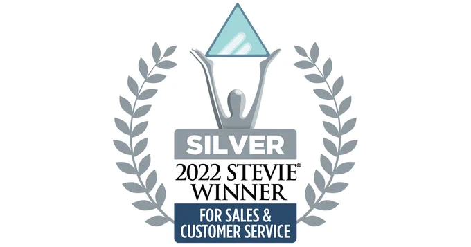 Silver winner badge for Stevie awards. 