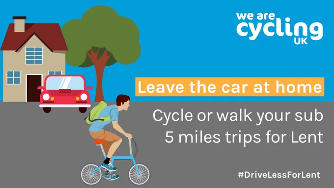 Graphic which shows cyclist leaving car at home
