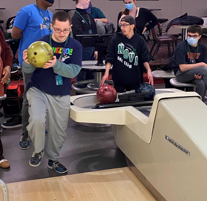 NATC (Novi Adult Transition Center) students having a great time while incorporating math and social skill instruction!  Thanks to Wonderland Lanes in Commerce Township, Michigan.