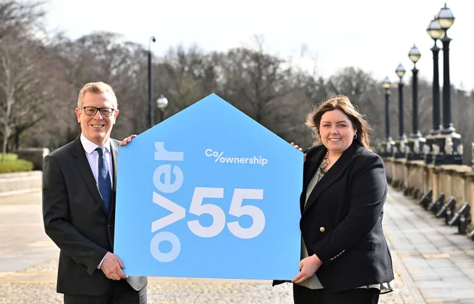 Communities Minister Deirdre Hargey is pictured with the Chief Executive of Co-Ownership Mark Graham, as she announced £8m funding to Co-Ownership to pilot a new affordable housing initiative for people over 55 who want to move to a more suitable home that better meets their needs.