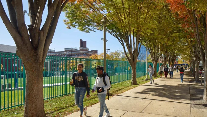 Drexel University students walking on campus