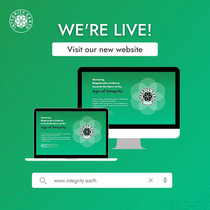 The new vibrant & fresh look of our brand is inspired by the geometrical patterns and color gradients present in nature.
Our logo is based on the Seed of Life symbol, which in essence, with its seven interconnected circles, symbolizes the interconnection of life on Earth and universal existence.
Our new color palette is carefully selected to describe the vividness of our work that aligns with the principles of regeneration.
We invite you to visit our website and join our social media platforms to stay in touch and get inspired from our partners across the world that are shaping the future through a shared sense of responsibility towards the biosphere as a whole.