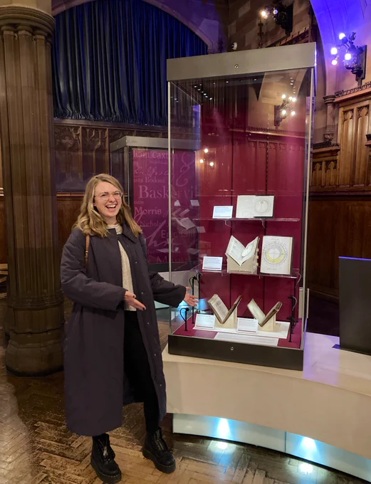 Myself with one of my exhibition cases at the John Rylands library