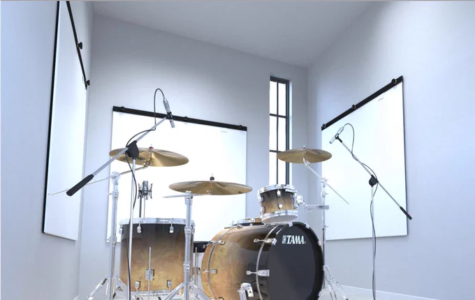 Half-Size Sound Absorption Sheets by Audimute in a Drum Room.