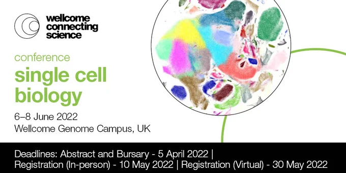 Wellcome Connecting Science Conference 
Single Cell Biology 
Dates: 6-8 June 2022
Wellcome Genome Campus, UK

Submit your abstract by 5 April 2022
