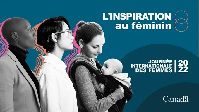 Trois femmes et un bébé regardant le texte « L’inspiration au féminin ».