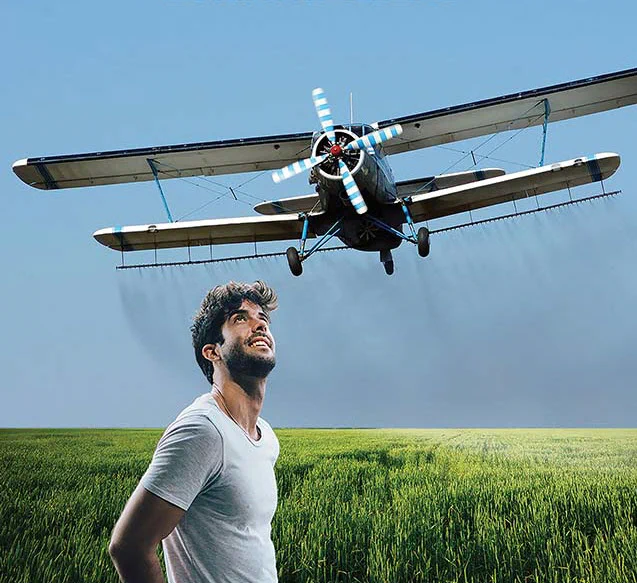 Man and biplane