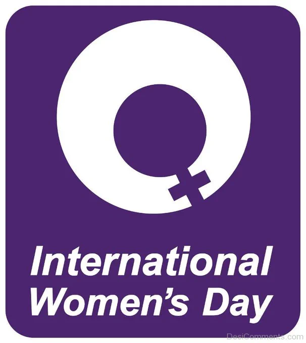 white logo for International Women's Day on a purple background