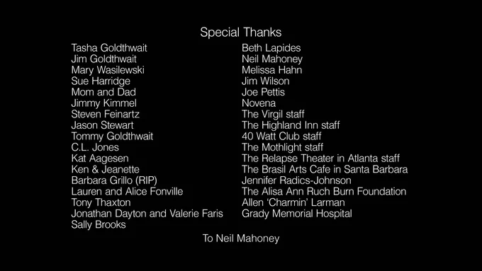 The "Special Thanks" section of the credits for the 2021 documentary "Joy Ride" includes the dedication "To Neil Mahoney".