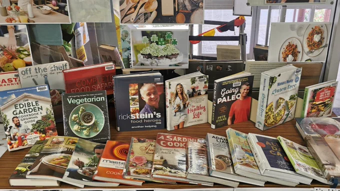 Cook books on display.