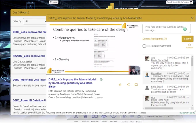 The image shows the app for the Power BI Summit and my session about Combining Queries.