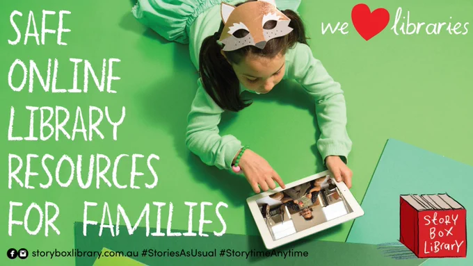 Child having story read to them on iPad from StoryBox Library