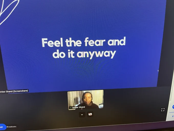 Screenshot of a slide that says “feel the fear and do it anyway”