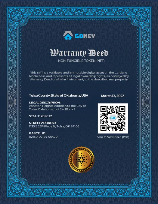 Cardano's first real estate NFT